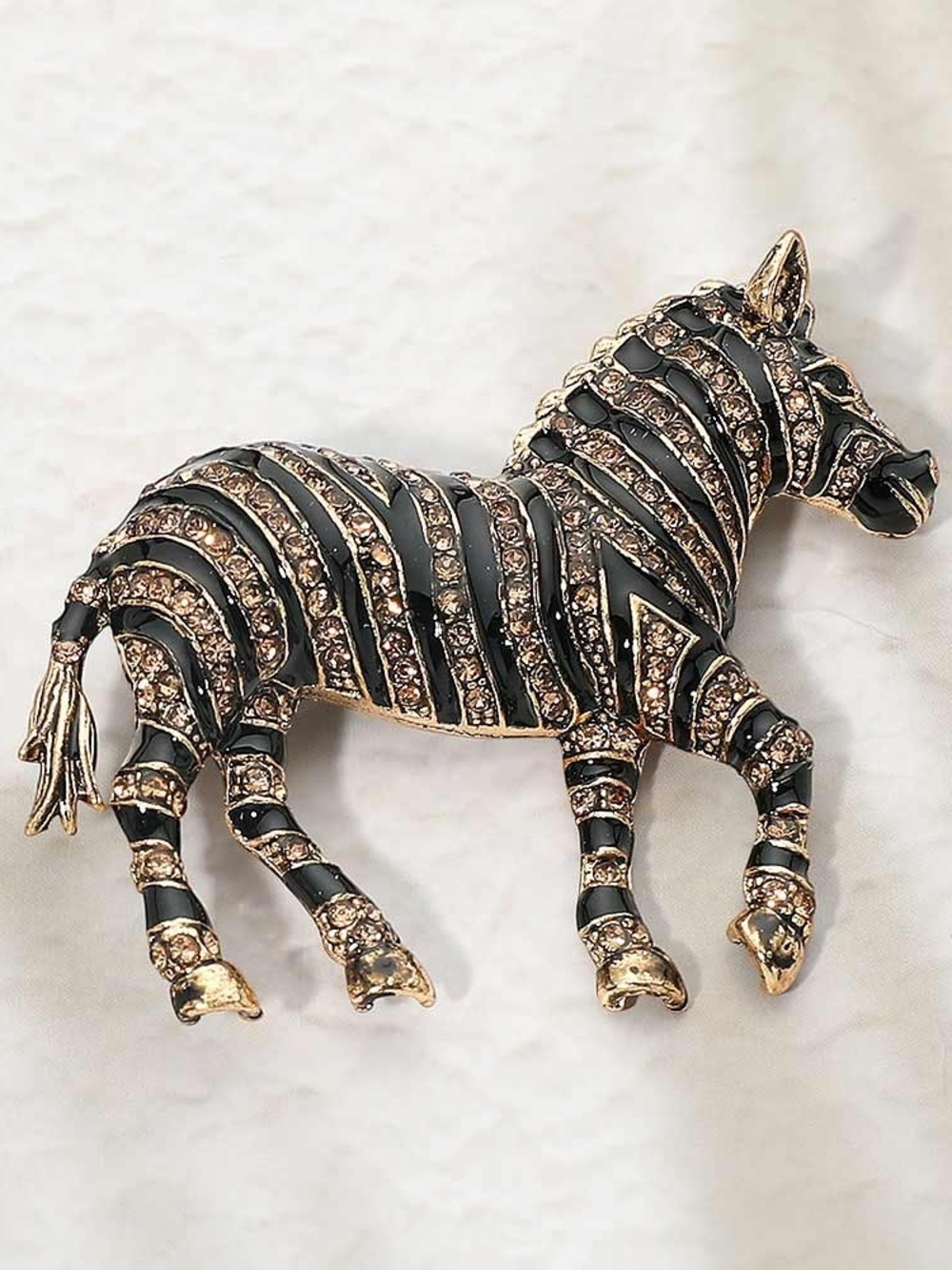 Topaz Zebra Rhinestone Crystal Bling 2.25" Brooch Pin Accessory Black Stripes